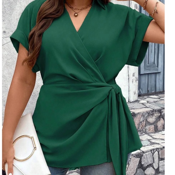 Plus Surplice Cuff Sleeve Side Knot Blouse - Picture 9 of 9